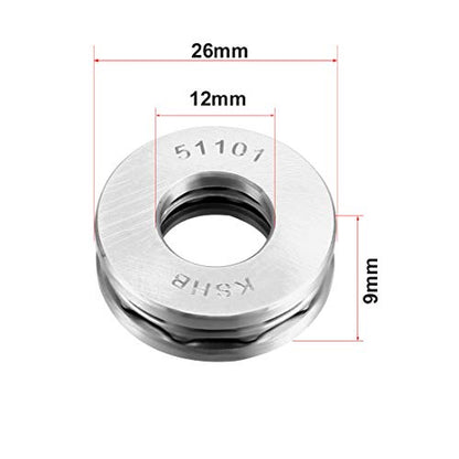uxcell 51101 Thrust Ball Bearings 12mm x 26mm x 9mm Chrome Steel ABEC3 Single Row Roller 2pcs - size: 12mmx26mmx9mm
