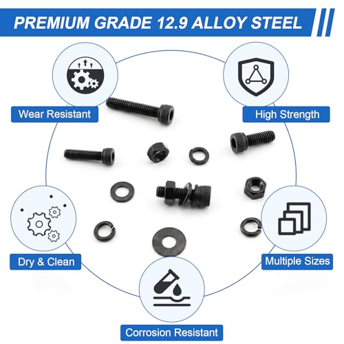 1000Pcs UIETUIL M3 Hex Socket Head Cap Screws Kit, M3x6-30mm, 12.9 | M3x6/8/10/12/16/20/25/30mm Hex Socket Head Cap Bolts with Nuts & Washers, 12.9 Grade Alloy Steel, Anti-Rust for 3D Printer, - size: M3 Cap 12.9 - 1000PCS