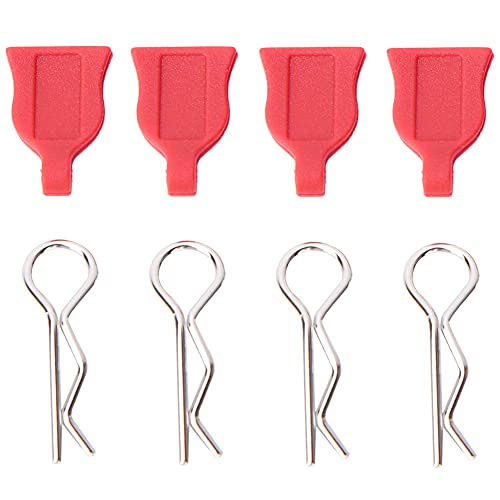 1/10 RC Car Body Clips with Silicone Pads, R Shape, Red | Secure Body Shell Mounting, Includes 4 R-Shaped Clips & 4 Silicone Pads, Durable RC Drift Car Accessory
