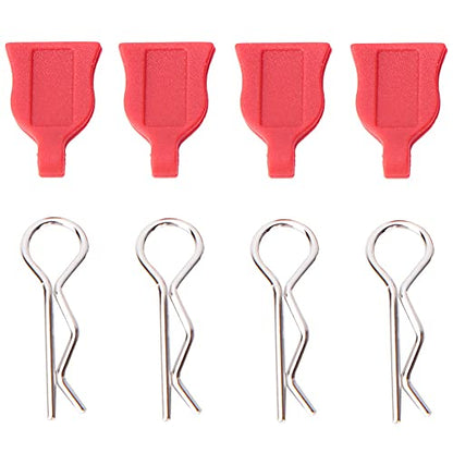 1/10 RC Car Body Clips with Silicone Pads, R Shape, Red | Secure Body Shell Mounting, Includes 4 R-Shaped Clips & 4 Silicone Pads, Durable RC Drift Car Accessory
