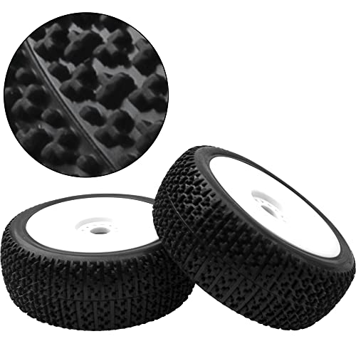 ShareGoo OD 4.52" 1/8 RC Buggy Rubber Tires Tyre w/Plastic Rim 17mm Hex Compatible with Arrma Kyosho Exceed RC Traxxas Redcat HSP HPI 1/8 Scale Off Road Car Buggy (White) - color: White