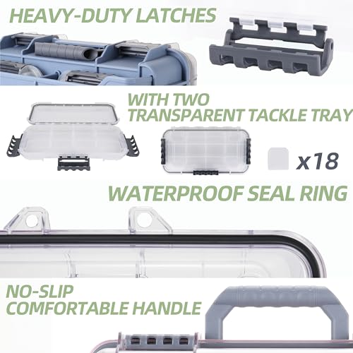 RUNCL Universal Fishing Tackle Box with Two Small Tackle Tray, Removal Inside Design Waterproof Trunk Storage Box, Thicker Floating Airtight Stowaway, Xmas Surprise Fishing Gifts for Men Women - color: Blue