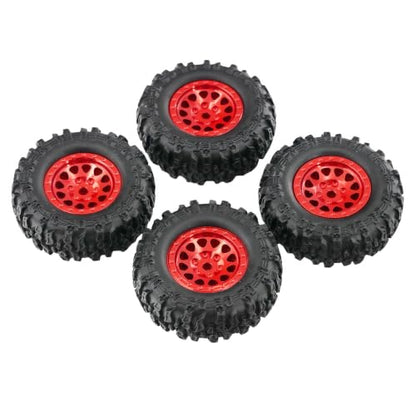 1.0 Inch RC Crawler Wheels and Tires Set, Pre-Mounted Aluminum Wheel & Tire Combo with Foam Inserts, Fit for 1/18 SCX24 SCX30 Micro RC, 4PCS (Red) - color: Red