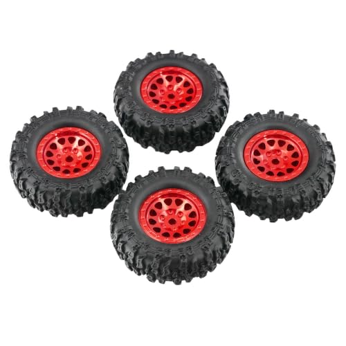 1.0 Inch RC Crawler Wheels and Tires Set, Pre-Mounted Aluminum Wheel & Tire Combo with Foam Inserts, Fit for 1/18 SCX24 SCX30 Micro RC, 4PCS (Red) - color: Red