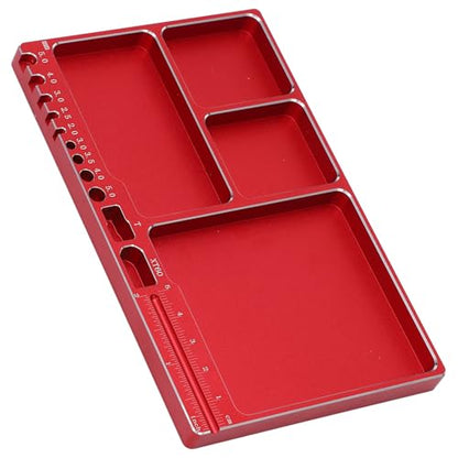 Magnetic Screw Tray, 16x10x1.1cm/6.30x3.94x0.43in Aluminium Alloy RC Repair Parts Organizer Portable Small Parts Holder with 4 Magnetic Pads for RC Aircraft (Red) - color: Red