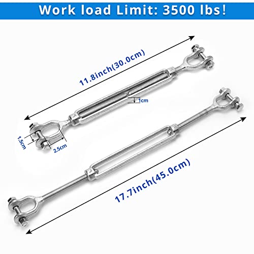 Hot Dipped Galvanized Steel Jaw and Jaw Turnbuckle - Heavy Duty Turnbuckle, 3/8" Threaded Diameter x 12in for Cables Wire Shade Sail Clotheslines - Durable,Weather Resistant - color: 3/8