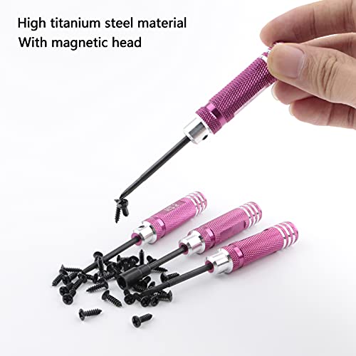 9-Piece Mini Screwdriver Set with Nut Drivers - 1.5mm, 2.0mm, 2.5mm Hex, 4mm, 5.5mm, 0+, 1-, Slotted, 17mm Wrench - Pink Handles - Compact Tool Kit for Electronics, Jewelry, Glasses Repair