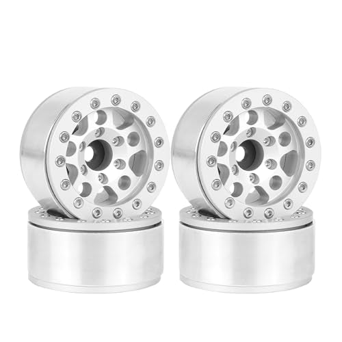 4PCS 1.55 Inch Aluminum Alloy Metal 5Spoke Beadlock Wheel Rim Hubs Replacement Accessory for AX90069 D90 TF2 CC01 Tamiya 1/10 RC Crawler Car Upgrade Parts (Silver) - color: Silver