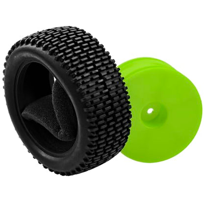 OD 88mm/3.46" Rubber Tire Front Rear Tyre & Plastic Wheel Rims 12mm Hex Hub Compatible with Redcat Tornado Shockwave HPI HSP Kyosho Losi 1/10 Scale Off Road Buggy (Green) - color: Green