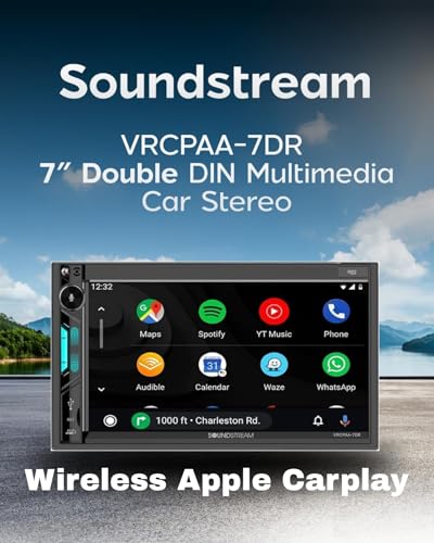 Soundstream VRCPAA-7DR 7" Double DIN Touchscreen Car Stereo, Wireless Apple CarPlay & Android Auto, Bluetooth Hands-Free, USB/AUX, Backup Camera Input, Steering Wheel Control, FM/AM, In-Dash Head Unit