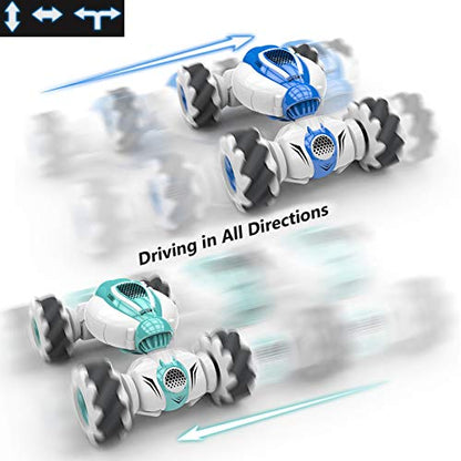 GoolRC RC Stunt Cars, 2.4GHz 4WD Watch Gesture Sensor Car, Deformable All-Terrain Off Road Car with 360° Flips and Double Sided Rotating, Electric Toy Vehicle for Teens (Blue)