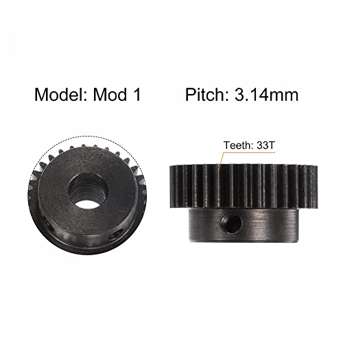 uxcell 1Mod 33T Pinion Gear 10mm Bore Hardened Steel Motor Rack Spur Gear with Step for RC Car Truck Buggy Gear Drive