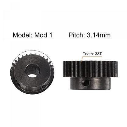 uxcell 1Mod 33T Pinion Gear 10mm Bore Hardened Steel Motor Rack Spur Gear with Step for RC Car Truck Buggy Gear Drive