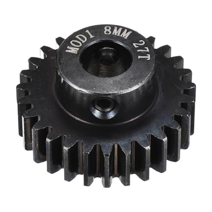 MECCANIXITY 1M 27T 40 Chrome Steel Motor Pinion Gears, 1.14" x 1.1" RC Motor Gears Fits 8mm Shaft Bore for RC Vehicles Truck Drift Remote Control Car Off-Road Crawler Parts, Black - style: 27T