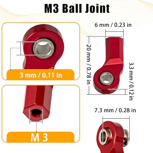 6PCS M3 Tie Rod End Joint Bend Ball Head Holder Linkage Aluminum 4.8mm Ball Cup Compatible with 1/10 Axial SCX10, Traxxas TRX-4, Tamiya CC01, Redcat Gen7, HSP RC Crawler/Trucks (Red) - color: Red