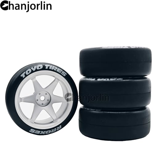 RC 1/10 Drift Tires & Aluminum Wheels 12mm Hex OD 65mm Hard Drift Racing Smooth Tyres for 1:10 1/12 Rally Street On Road Touring Car TT01 TT02 XV02 XV01 TA06 HPI KYOSHO PTG2 4PCS (Silvery) - color: Silvery