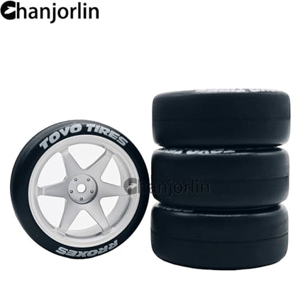 RC 1/10 Drift Tires & Aluminum Wheels 12mm Hex OD 65mm Hard Drift Racing Smooth Tyres for 1:10 1/12 Rally Street On Road Touring Car TT01 TT02 XV02 XV01 TA06 HPI KYOSHO PTG2 4PCS (Silvery) - color: Silvery
