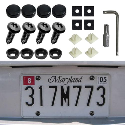 4 Sets Anti Theft License Plate Screws, Car License Plate Screws Kit, Stainless Steel Rustproof Security Bolts Fasteners, M6 (1/4") Tamper Proof Screws for Front Rear Frame Holder Mounting