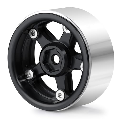 RCHUBAM 4PCS 1.3" Metal Beadlock Wheel Rim for SCX24 TRX4M RC Upgrade Parts | Aluminum Alloy Wheel Hub,RC Replacement Accessories,3 Color - color: Black