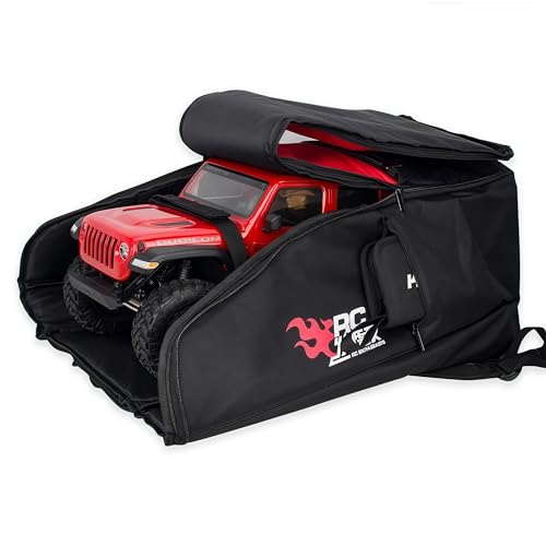 AMK RC Car Backpack, Waterproof RC Car Bag Large Capacity RC Car Storage Bag for 1/8 & 1/10 RC Crawler, Padded Carrying Case with Straps & Multi Pockets for TRX4 TRX6 Axial SCX10 Capra D90 TF2 CC01 - color: Red
