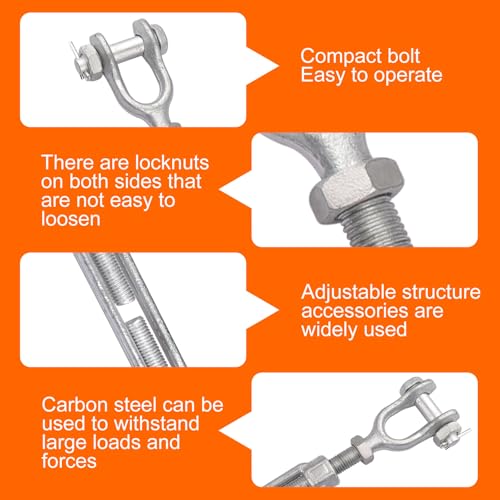 1/2 x 9 Inch Turnbuckle Forged Galvanized Steel Jaw and Jaw Turnbuckles for Cable Rail Rigging Rope Chain, 2,200 lbs Working Load Limit, 2PCS (1/2" X 9") - size: 1/2" X 9"