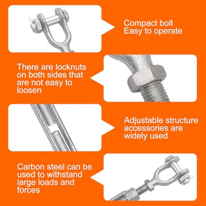 1/2 x 9 Inch Turnbuckle Forged Galvanized Steel Jaw and Jaw Turnbuckles for Cable Rail Rigging Rope Chain, 2,200 lbs Working Load Limit, 2PCS (1/2" X 9") - size: 1/2" X 9"