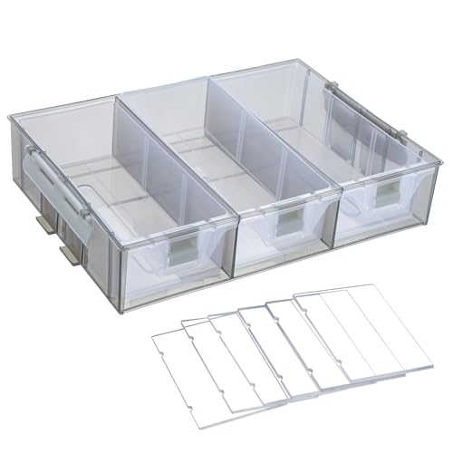 MyGift Single Stackable Tray, Add-on for 11 Inch Smoke Gray Transparent Arts & Crafts Storage Box, 9 Compartment Sewing Supplies Organizer with 3 Drawers and Removable Dividers - color: Gray& White Add On TRAY ONLY