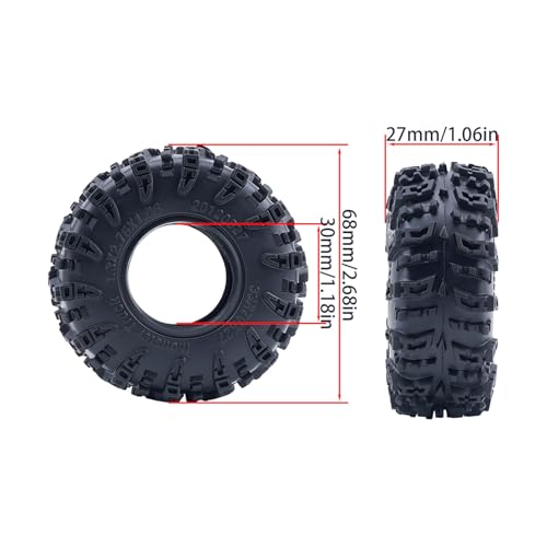 DJX 4PCS 1.3 Inch 68mm Tall Tires Super Soft Sticky Rubber Tires with Foam Insert for 1/18 1/24 Axial SCX24 TRX4M FCX18 UTB18 Etc RC Crawler Car