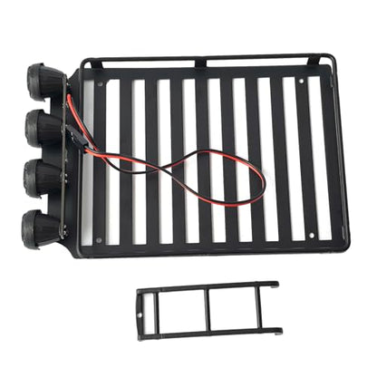 Roof Rack for 1/18 RC Crawler Car TRX4M - Rooftop Luggage Carrier with LED Spotlights & Ladder - 1:18 RC Crawler Decor Upgrade