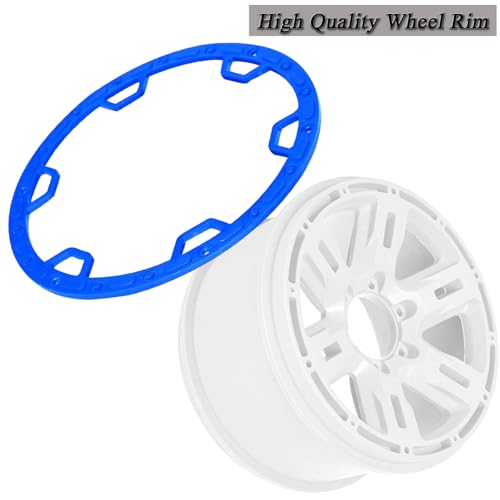 RC Truck Tires 1/8 17mm Hex RC Wheel Tires for 1/8 Monster Truck Tires Traxx as/Arrm a 6S/Summi t/ERveo/Redc at/HPI JLB Cheetah RC Off-Road etc,Hard Plastic Rubber Tyres,Blue&White - color: Blue With White(4PCS）Titanium
