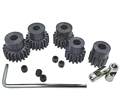 32P 5mm Pinion Gear Set 13T 15T 17T 19T 21T with Hex Key for 1/10 RC Car | 32P 5mm Hardened Metal Pinion Motor Gear Set 13T 15T 17T 19T 21T with 3.175mm Coupler for RC Buggy Car Monster Truck - color: 13t/15t/17t/19t/21t