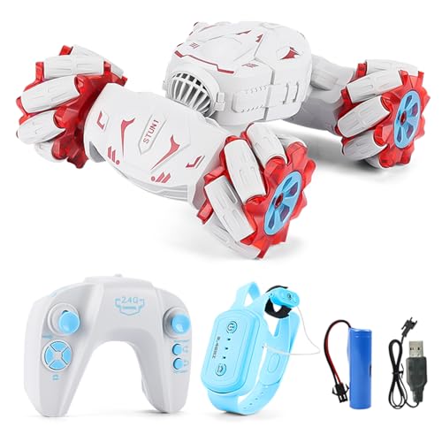 GoolRC Remote Control Car, Gesture Sensing RC Stunt Car with Spray & Lights & Music, 2.4GHz 4WD RC Cars with 360° Rotating, 3 Control Mode Toy Vehicle (Red)
