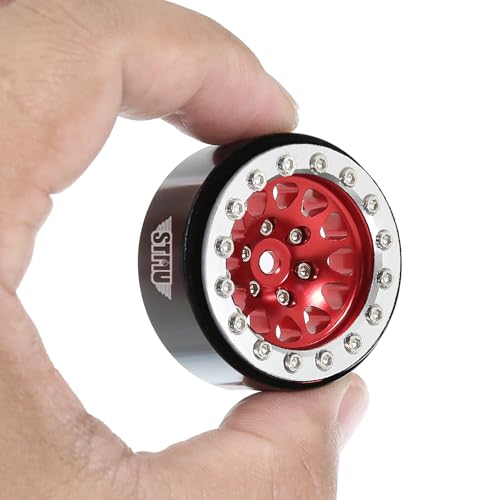 1.3" Aluminium Beadlock Wheels, RC Crawler Upgrade Parts for TRX4M SCX24 1/24 1/18 Scale RC Crawler Cars (red) - color: Red