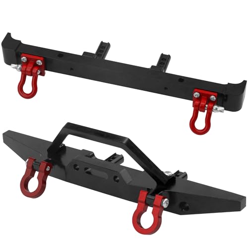 Aluminum Front Rear Bumper & Trailer Hook Compatibke with MN Model MN128 MN-128 1/12 RC Car (Black) - color: Black