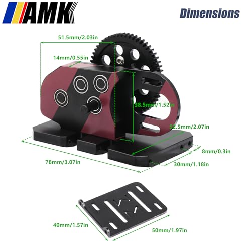 AMK Overdrive 30% Metal Differential Gearbox with POM Skid Plate for 1/10 Scale LCG Transmission, Compatible with RC Crawler Axial SCX10, Capra, Element, Gspeed, and DIY Chassis (Red) - color: Red