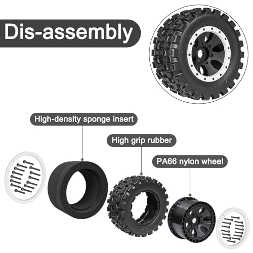 LRFHL 1/5 RC Monster Truck Tires 4PCS, White | 24mm Hex Wheels MX43 RC Tires for Traxxas 1/5 X-MAXX 8S Arrma 1/5 Kraton 8S 1/5 Outcast 8S - color: White