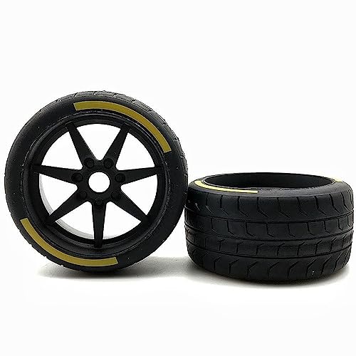 1/8 Scale RC Car Road Tires, 2 Pcs RC Car On Road tire Set with 17mm Hex RC Racing Car Wheel with Rim hub for 1/8 RC Racing Car Accessories (Color : 2 PCS Yellow Back) - color: 2 Pcs Yellow Back