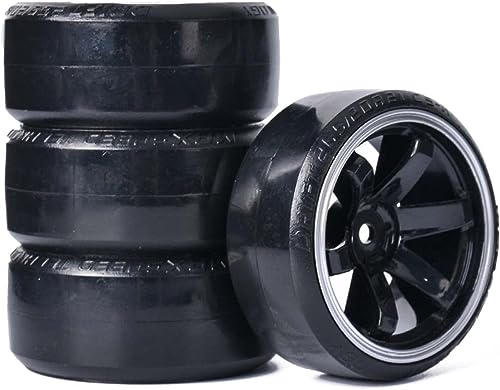 4Pcs 63mm RC Drift Car Tires Hard Tyres Plastic Wheel Rims for 1/10 On-Road Drifting Car for HSP Tamiya HPI Kyosho Spare Parts(Black/Silver) - color: Black/Silver