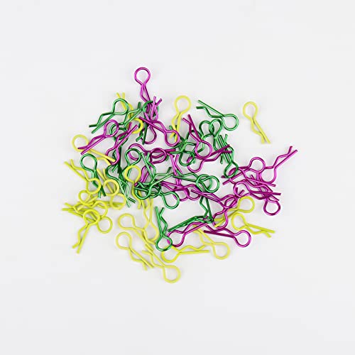 60pcs RC Body Clips Universal R Pins for 1/8 1/10 Scale On Road Car Off Road Buggy Rock Crawler Truck Short Course Shell, Purple & Yellow & Green