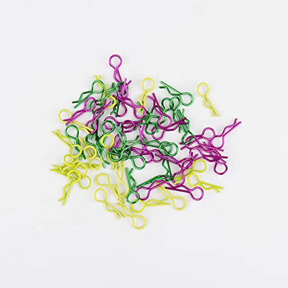 60pcs RC Body Clips Universal R Pins for 1/8 1/10 Scale On Road Car Off Road Buggy Rock Crawler Truck Short Course Shell, Purple & Yellow & Green
