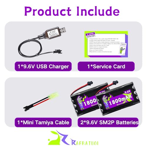 9.6V 1800mAh Ni-Cd 4+4 Flat Shape Rechargeable Battery with SM-2P Plug(Black),Fit for RC Radio-Controlled Car Truck Tank Engineering Vehicle Remote Control Ship etc. with Charger(8*AA)