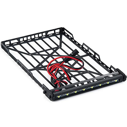 RCLIONS Stainless Steel RC Roof Rack with LED Light Bar for Axial SCX24 AXI00002 JLU CRC 1/24th RC Crawler Truck Car