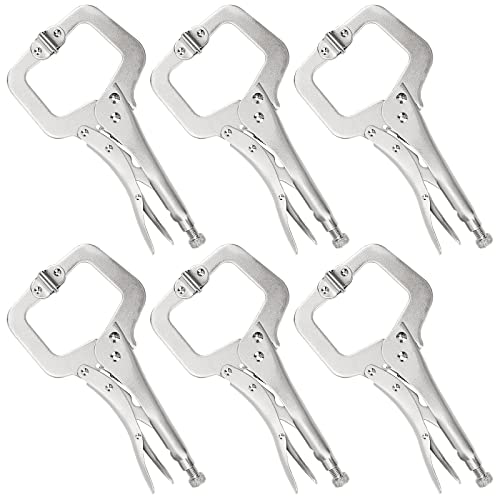 JOIKIT 6PCS 11 Inch C-Clamp Locking Pliers, Welding Pliers, Vise Grip C-Clamp with Swivel Pads for Carpentry, Welding, Electrical Equipment - size: 11 Inch 6 PCS