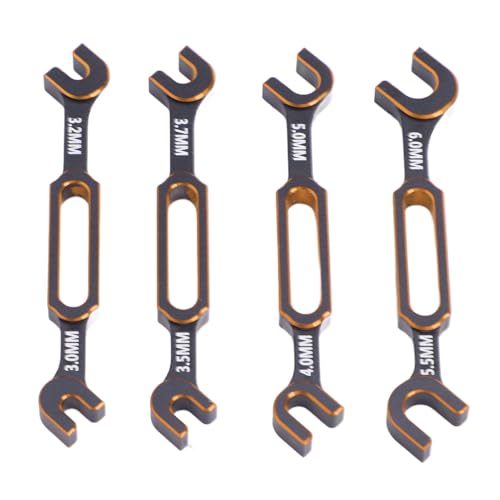 4PCS RC Wrench, Premium Aluminum Alloy Turnbuckle Nut Ball Joint Remover Tool, 3.0, 3.2, .5, .7, 4.0, 5.0, ., 6.0mm Sizes Tool for RC Car, Boat, Drone, Crawler, Truck DIY (Gold) - color: Gold