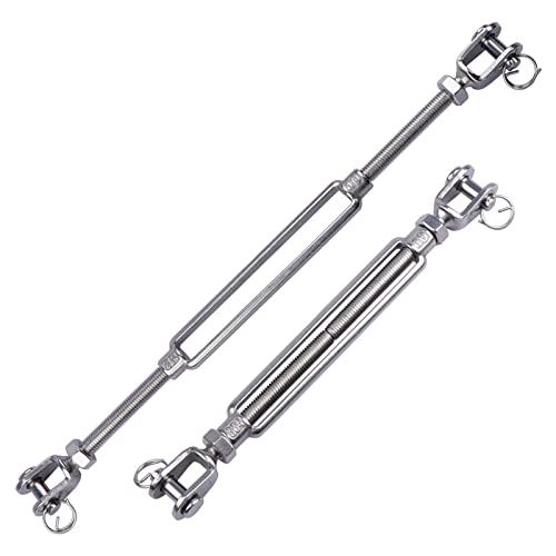 3/8 Inch M10 Jaw & Jaw Turnbuckle for Cable Rope Tension, 304 Stainless Steel, 1200 lbs Load (4PCS)