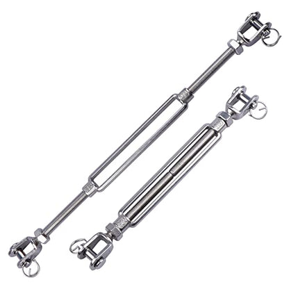 3/8 Inch M10 Jaw & Jaw Turnbuckle for Cable Rope Tension, 304 Stainless Steel, 1200 lbs Load (4PCS)