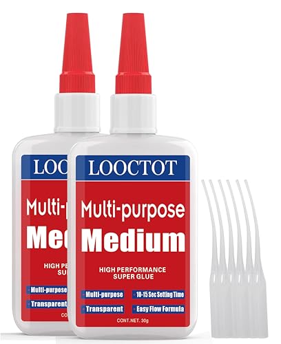 LOOCTOT 60g(2.12 oz) Medium CA Glue Premium Adhesive. All Purpose,Quick Drying Super Glue, for Wood, Metal, Model Kit, Home Repair, DIY.Quick-Dry Waterproof Clear - style: CA-medium