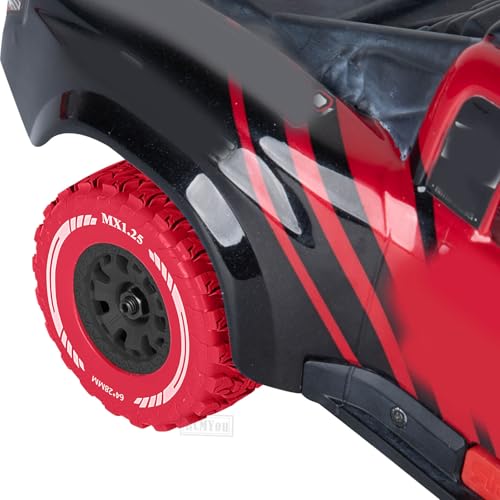 RC MX1.25 RC Truck Wheel Tires for Traxx as/Mojave GROM 223S 4x4 RTR,14301 14302 14303,Tamiya Kyosho HPI 1/14-1/18 Scale On/Off Road,RC Monster Truck Car Wheels,Black-Red - color: Black-red(rc Wheels Tires)