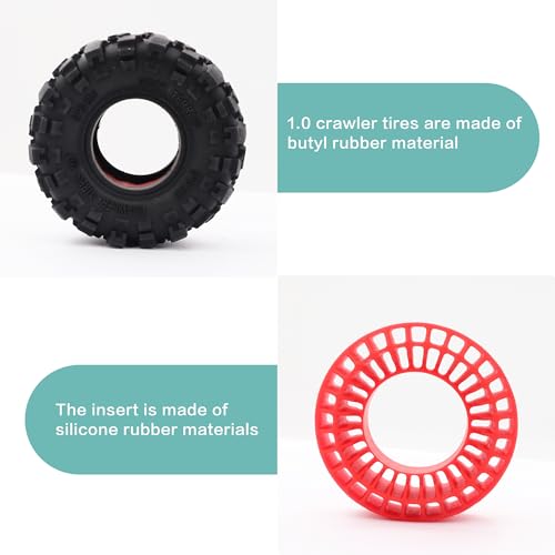 1.0" 57 * 25mm Muddy Swamp Tires & Silicone Rubber Inserts Combo(Red) | Super Large Soft 1.0 Inch Tire,Red Silicone Rubber Inserts for TRX4M SCX24 1/18 1/24 RC Crawler Car Upgrade,Strong Grip - color: With Red Sillicon Insert