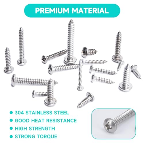 542PCS #4#6#8#10#12 Phillips Head Screw Set Stainless Steel Wood Screws Assortment Kit, Assorted Sheet Metal Self Tapping Screws, 18-8(304) Stainless Steel (pan Silver) - style: pan silver